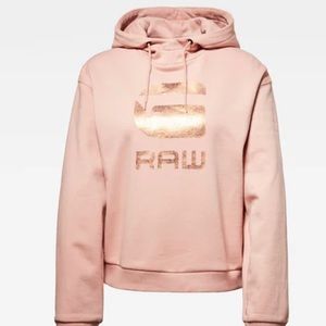 G Star Raw Pink Pullover Hoodie Gold Logo Size Medium
